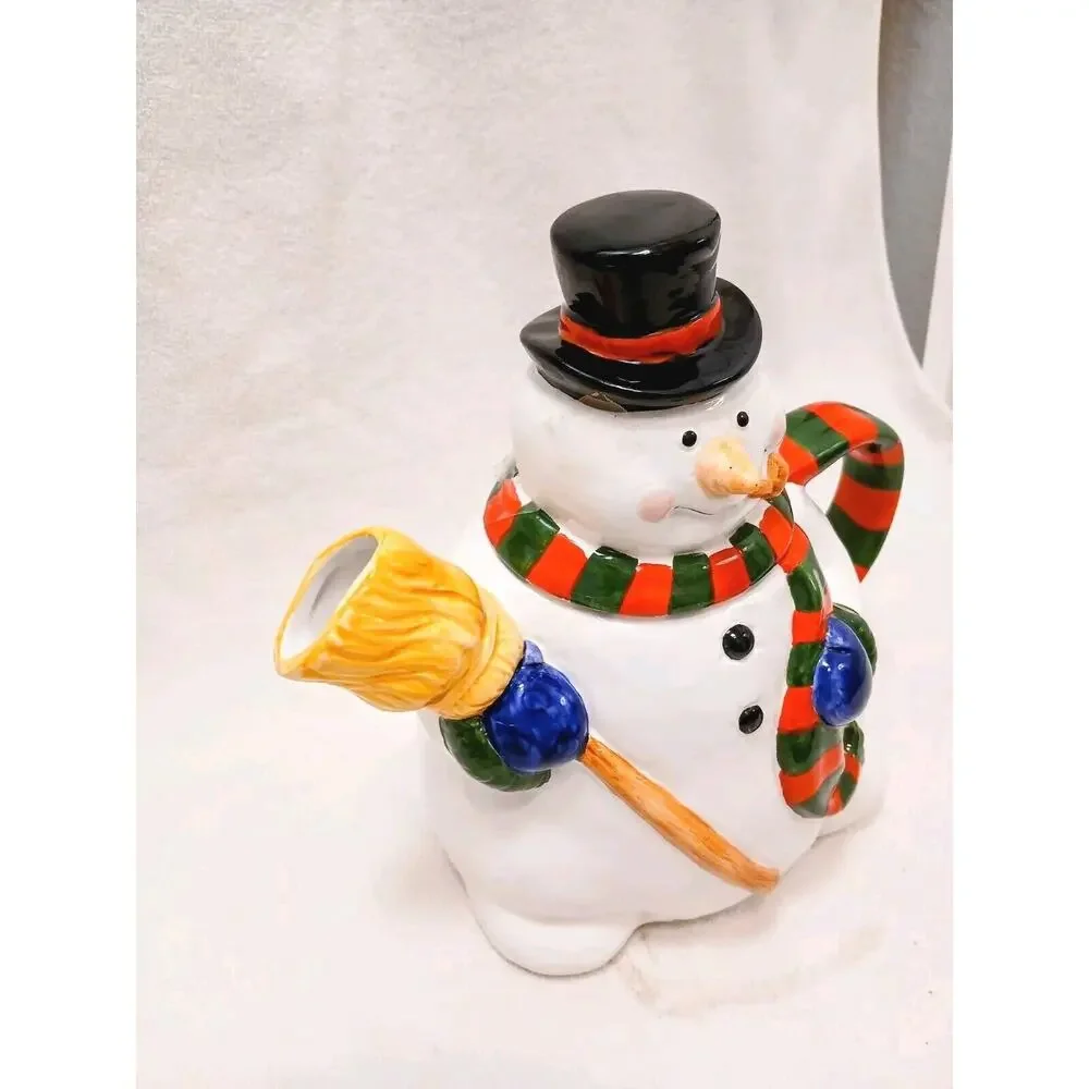 Cooks Club Frosty SNOWMAN TEAPOT Hot Chocolate Server Christmas‎ Holiday Ceramic